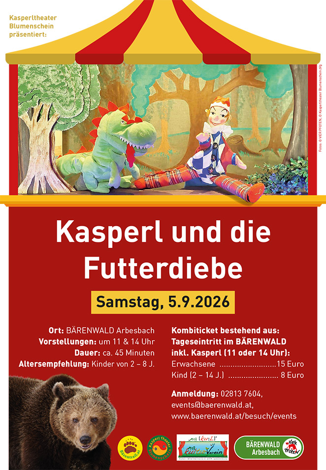 Plakat Kasperltheater im BÄRENWALD Arbesbach 5.9.2026 Plakat Kasperltheater im BÄRENWALD Arbesbach 5.9.2026